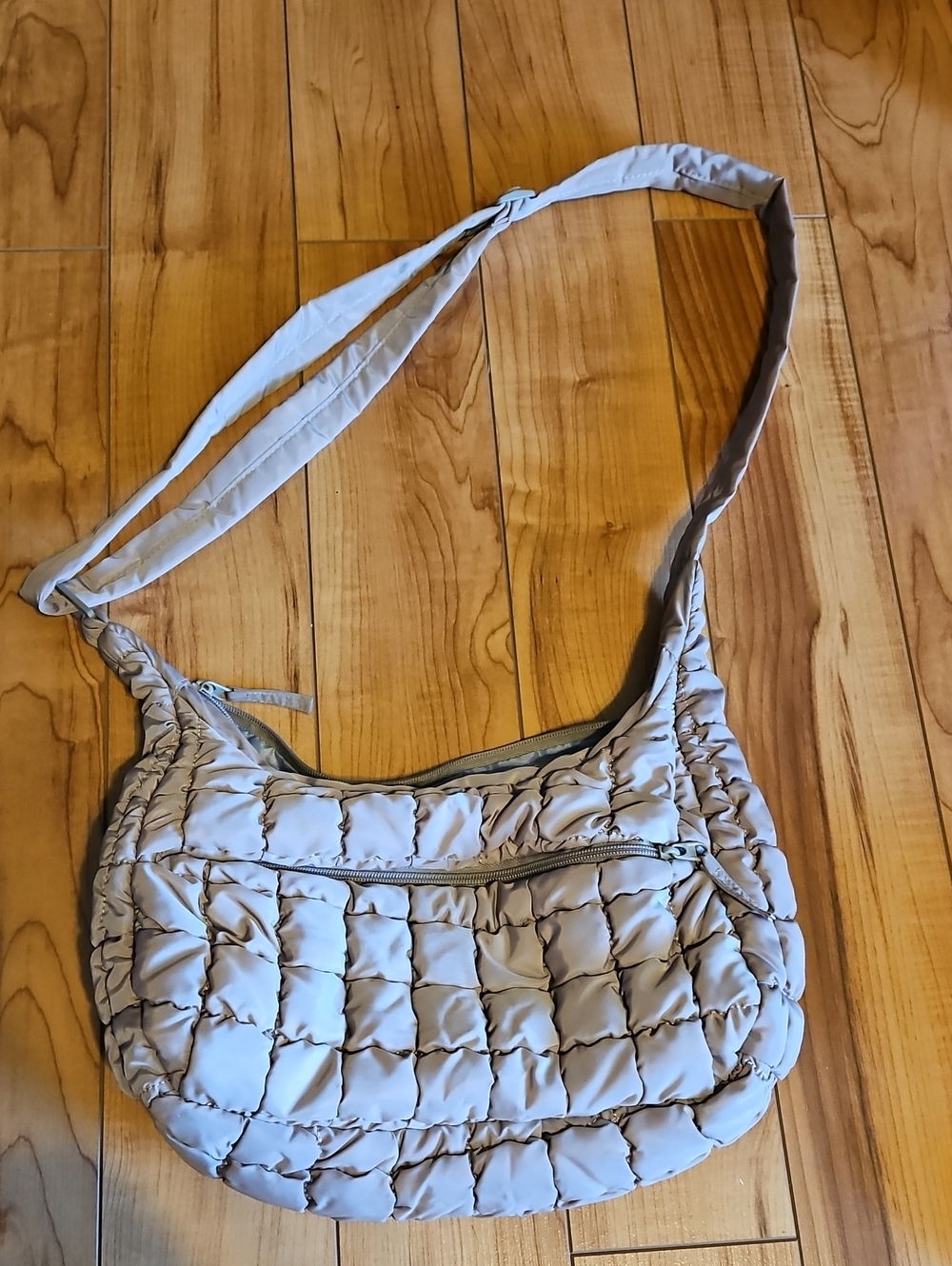 Taupe Quilted Shoulder Bag